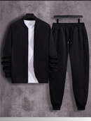Winter 3Pcs Men Cotton Fleece Plain Zipper Track Suits