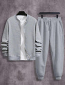 Winter 3Pcs Men Cotton Fleece Plain Zipper Track Suits